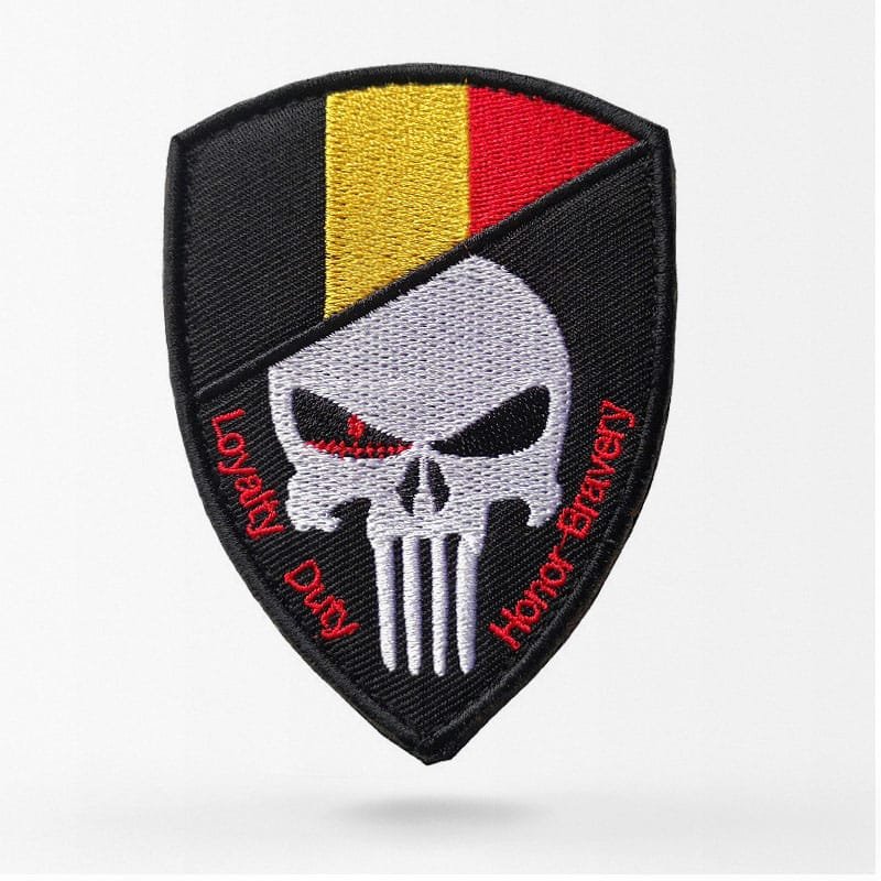 Naszywka czaszka z flagą Belgii