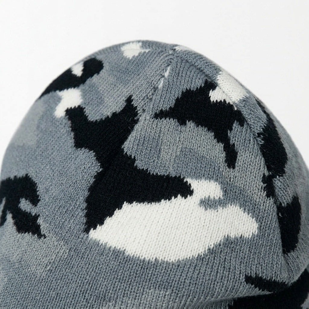 Grey camo knit beanie