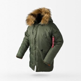 Parka wojskowa z futrzanym kapturem