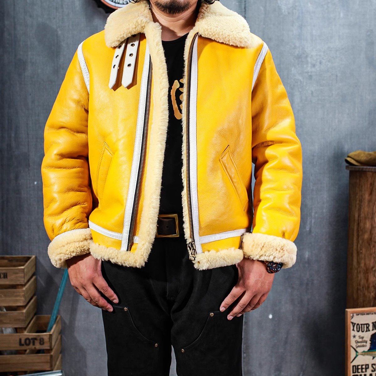 Żółta skórzana kurtka lotnicza B-3