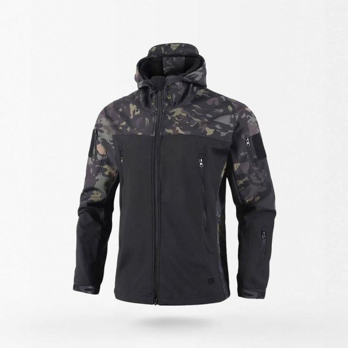 Kurtka softshell taktyczna w kamuflażu z kapturem