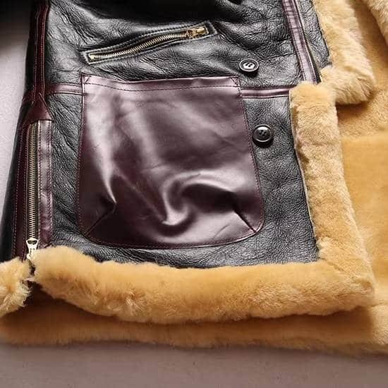 Męska kurtka lotnicza B-3 ze skóry z kożuszkiem - obrazek 4