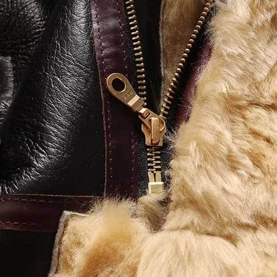 Męska kurtka lotnicza B-3 ze skóry z kożuszkiem - obrazek 6