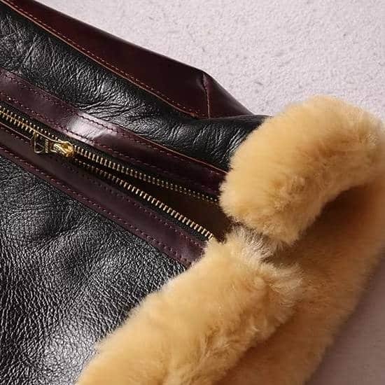 Męska kurtka lotnicza B-3 ze skóry z kożuszkiem - obrazek 9