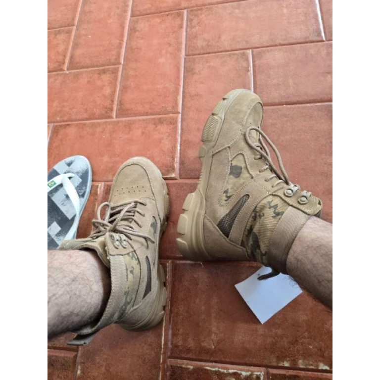 Wojskowe buty taktyczne khaki średniej wysokości ze stalowym noskiem photo review