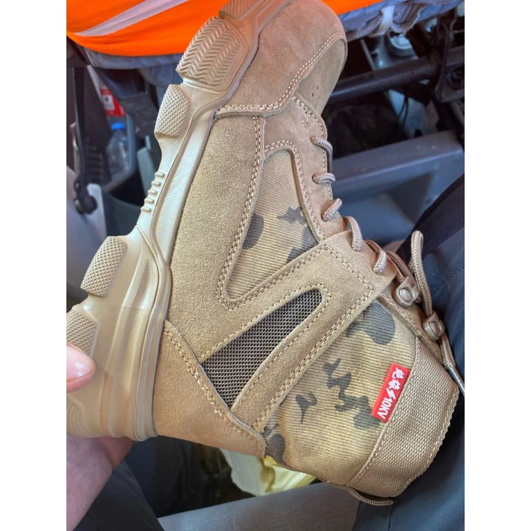 Wojskowe buty taktyczne khaki średniej wysokości ze stalowym noskiem photo review