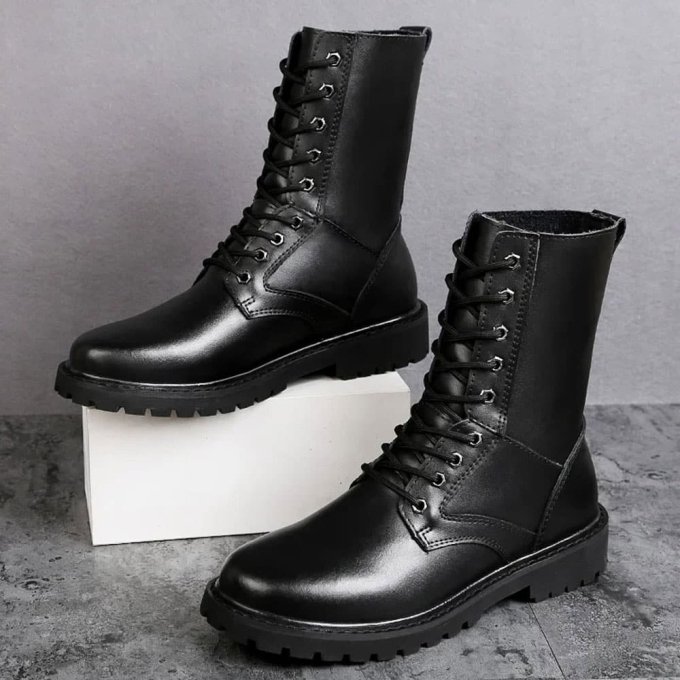 Czarne skórzane buty taktyczne - obrazek 2