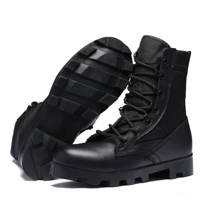 Czarne skórzane buty taktyczne sznurowane - obrazek 2
