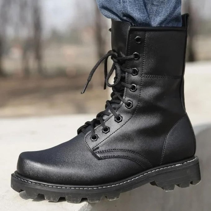 Czarne skórzane buty taktyczne ze stalowym noskiem