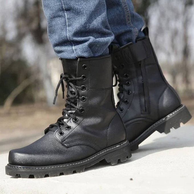 Czarne skórzane buty taktyczne ze stalowym noskiem - obrazek 3