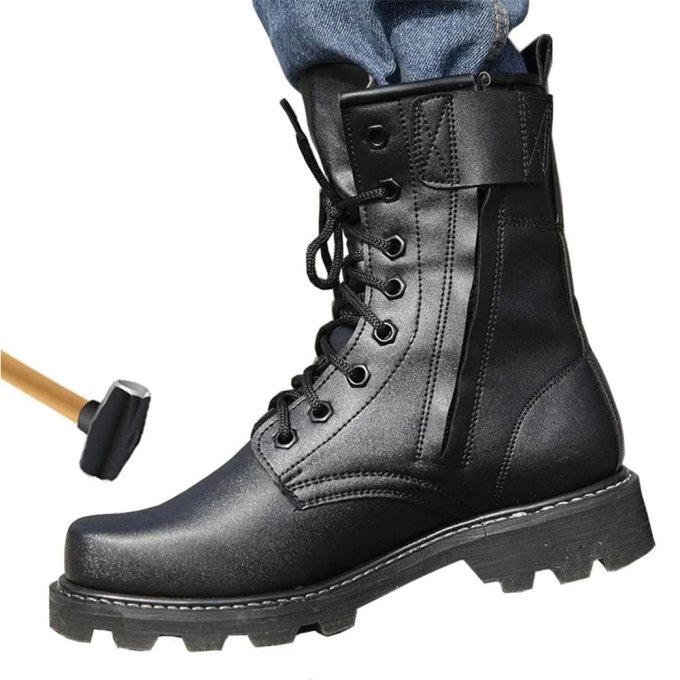 Czarne skórzane buty taktyczne ze stalowym noskiem - obrazek 2