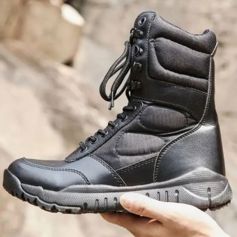 Czarne skórzane buty taktyczne z zamkiem błyskawicznym