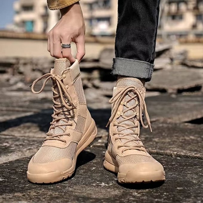 Oddychające buty taktyczne polowe piaskowe - obrazek 2