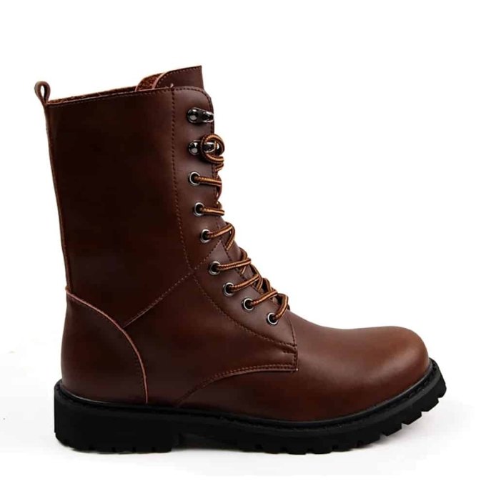 Brązowe skórzane buty taktyczne - obrazek 5