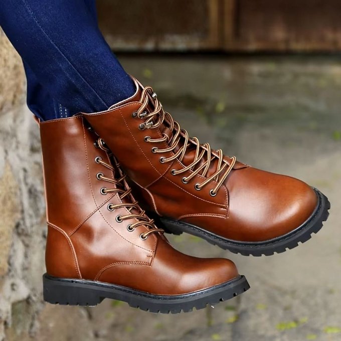 Brązowe skórzane buty taktyczne - obrazek 6