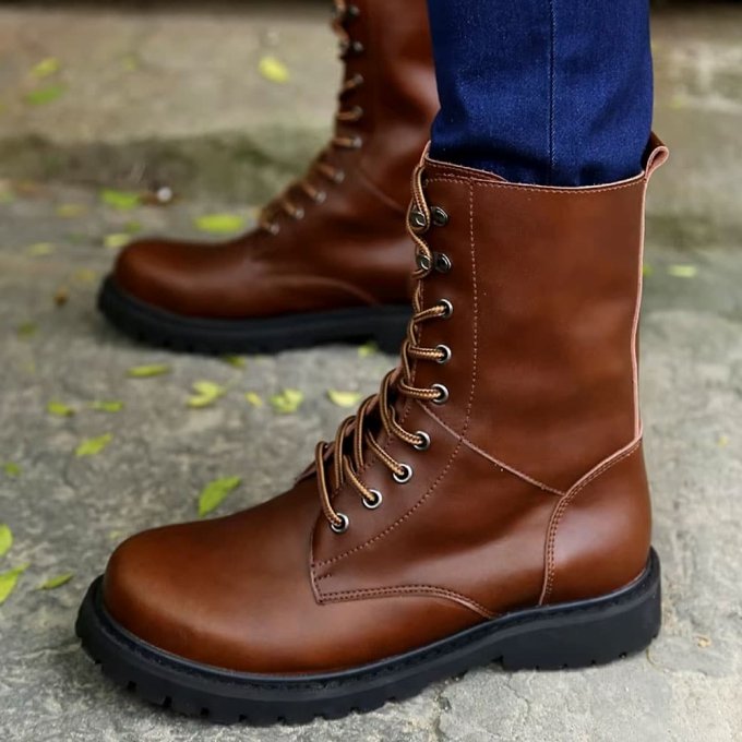 Brązowe skórzane buty taktyczne - obrazek 3