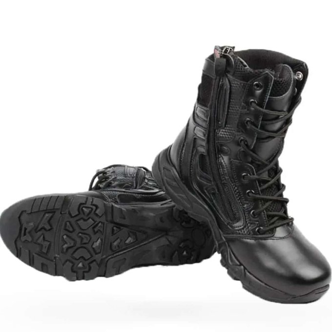 Skórzane buty taktyczne sznurowane z zamkiem - obrazek 6