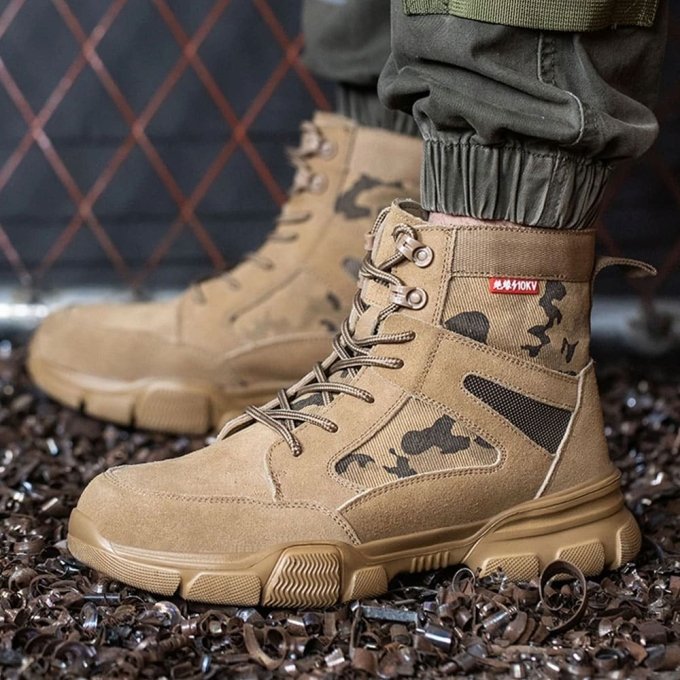 Wojskowe buty taktyczne khaki średniej wysokości ze stalowym noskiem - obrazek 3