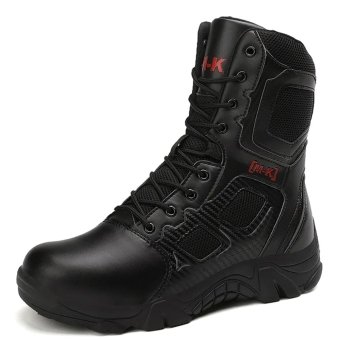 Czarne buty taktyczne z bocznym zamkiem i stalowym noskiem