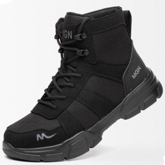 Czarne taktyczne buty robocze z podnoskiem stalowym