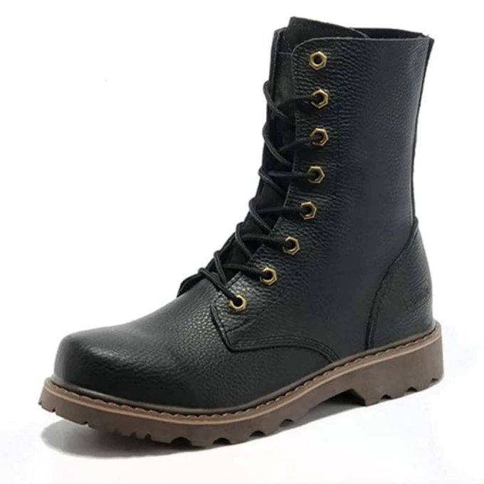 Czarne skórzane buty taktyczne vintage