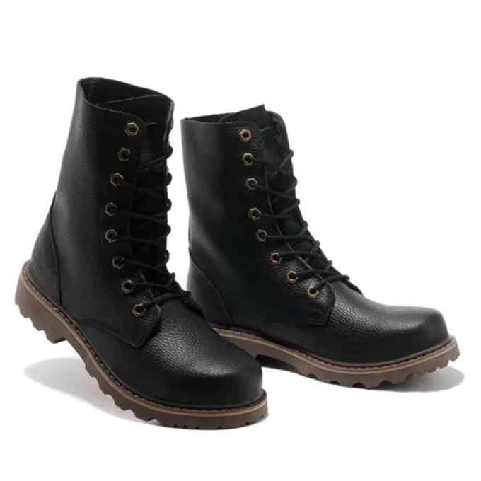 Czarne skórzane buty taktyczne vintage - obrazek 2