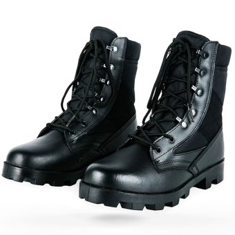 Czarne skórzane buty wojskowe