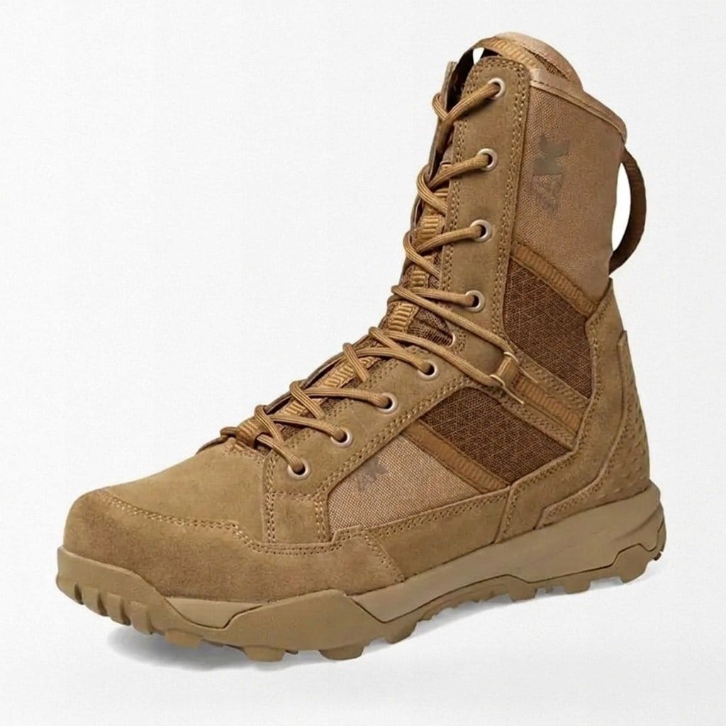 Coyote Brown lace up combat boots with Mesh