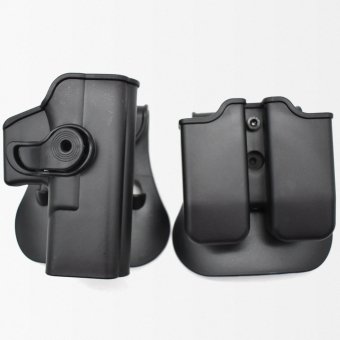 Praworęczna kabura Glock 17 z ładownicami na magazynki 9 mm