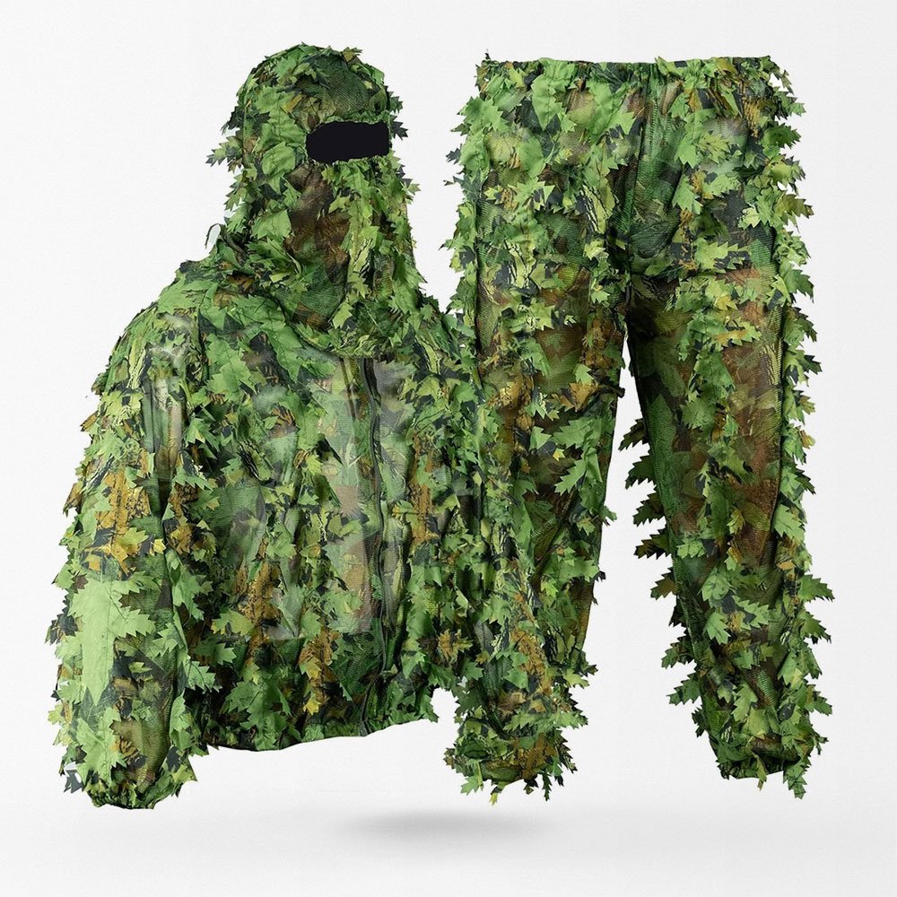 Kombinezon ghillie z biomimetycznymi liśćmi i maską na twarz