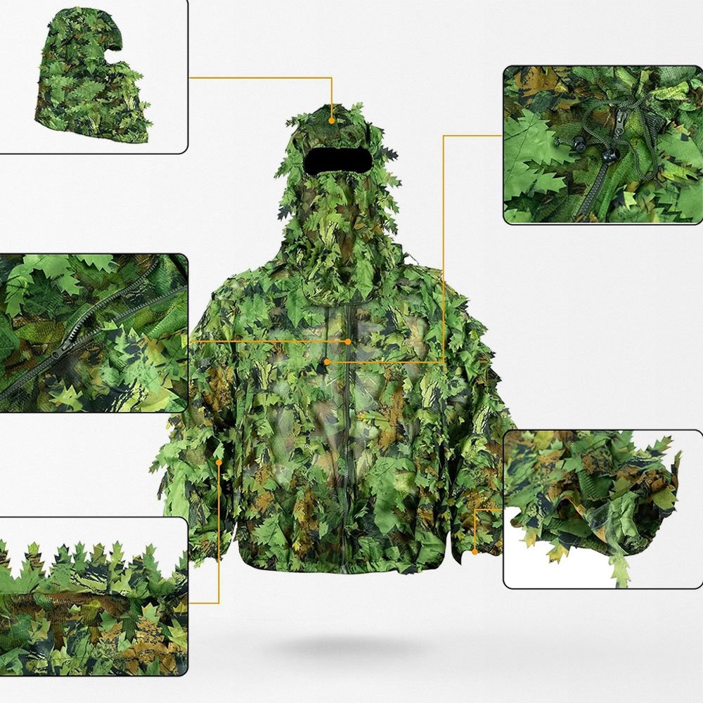 Kombinezon ghillie z biomimetycznymi liśćmi i maską na twarz - obrazek 3